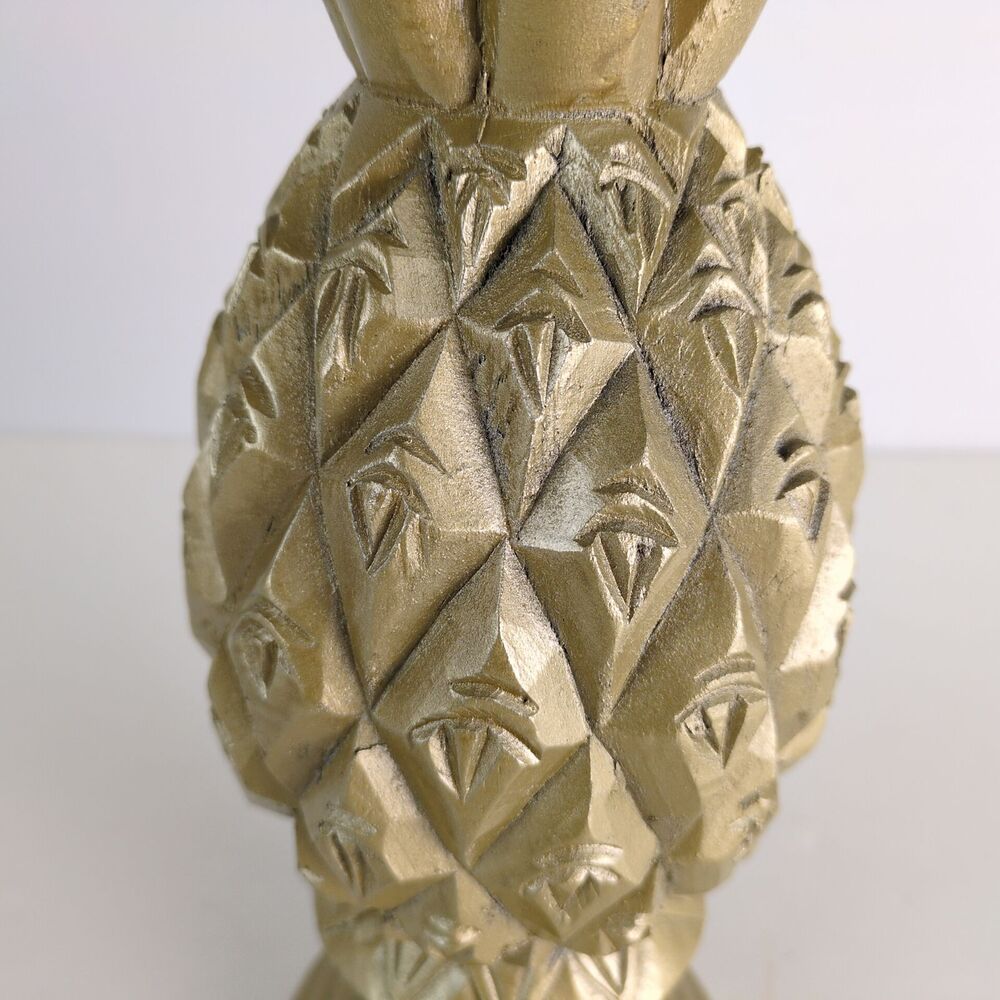 Carved Wooden Pineapple with Gold Paint, 14" Tall, Solid Wood Finial, Glam Decor - Picture 5 of 7